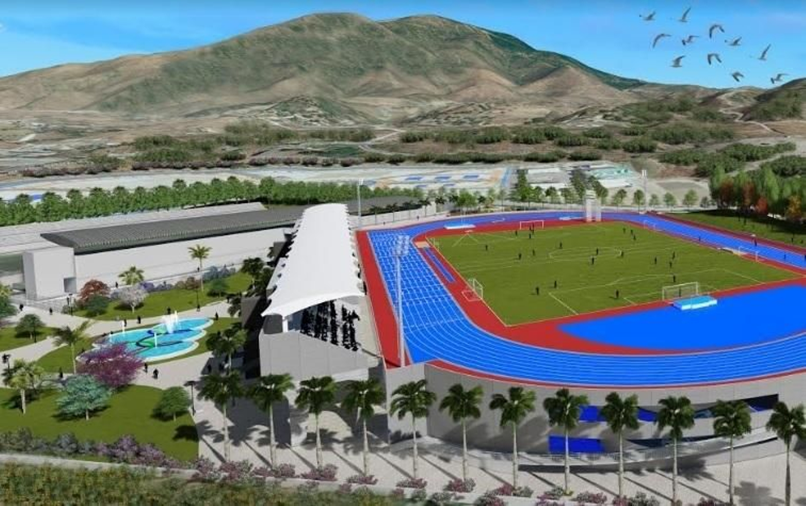 Infografía del futuro estadio de atletismo de Estepona.