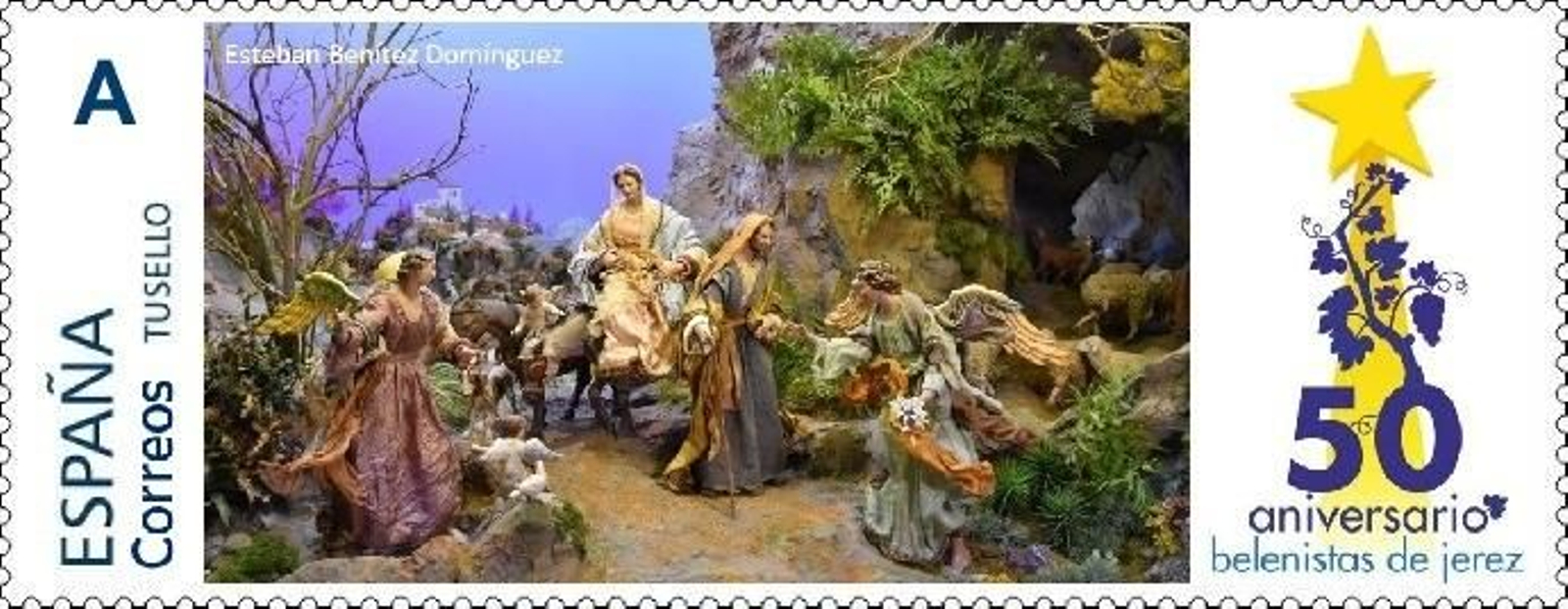 Sello conmemorativo del 50 aniversario de la Asociación de Belenistas de Jerez.