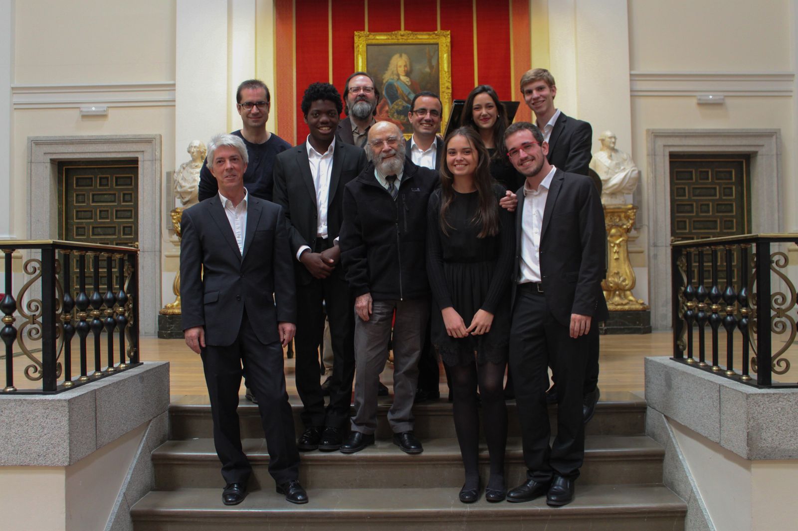 Luis de Pablo con los miembros del Proyecto Piano Joven en 2015