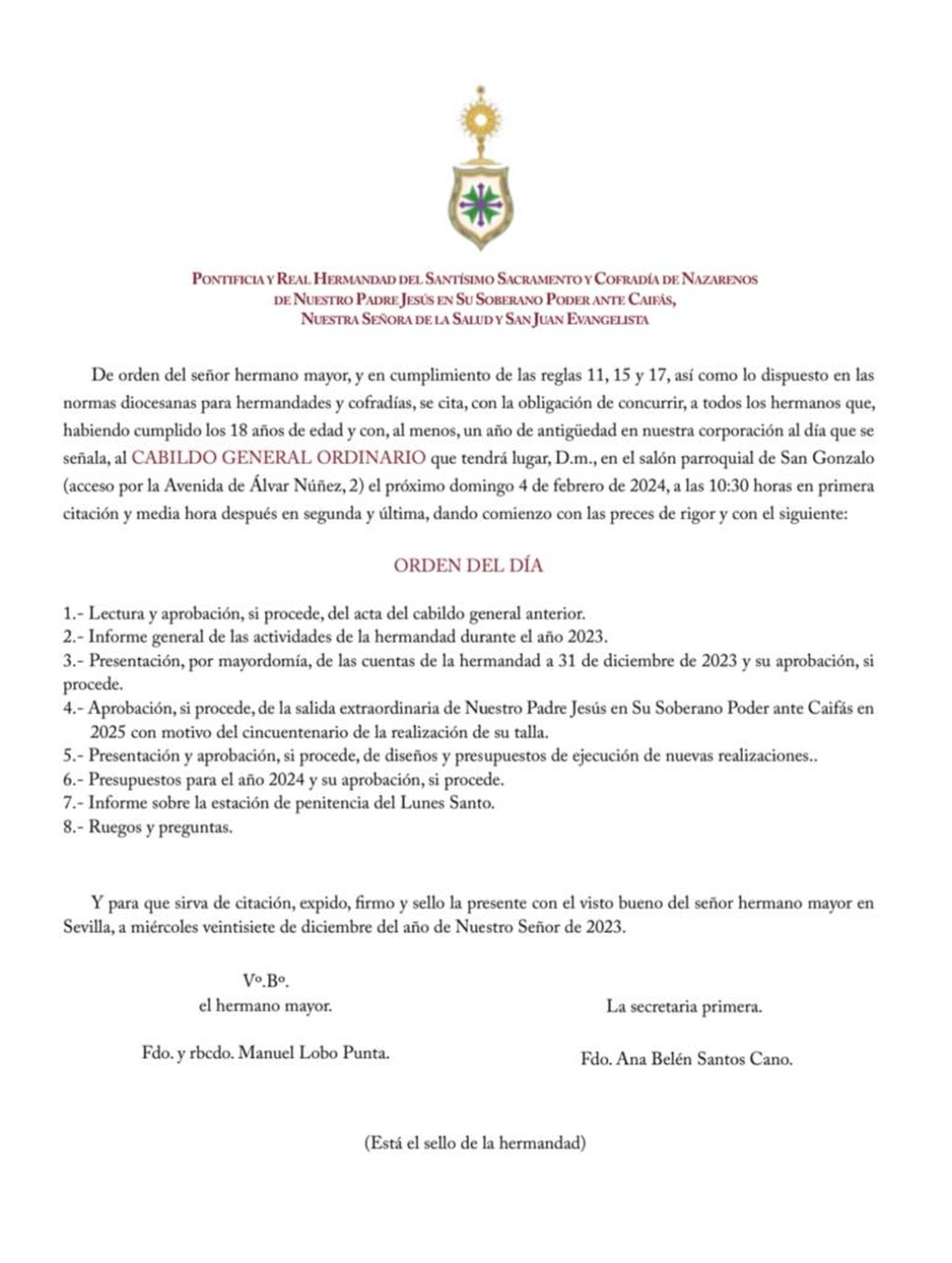 Convocatoria oficial de cabildo