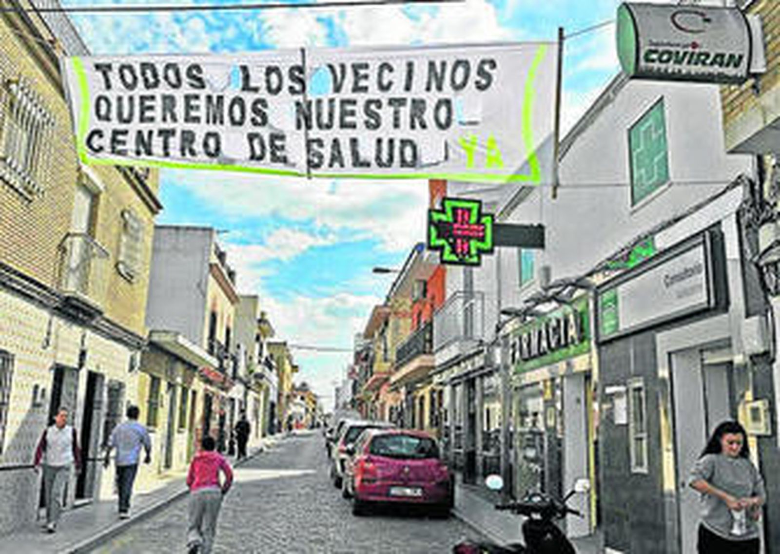 Una pancarta a la altura del consultorio de Valdezorras.