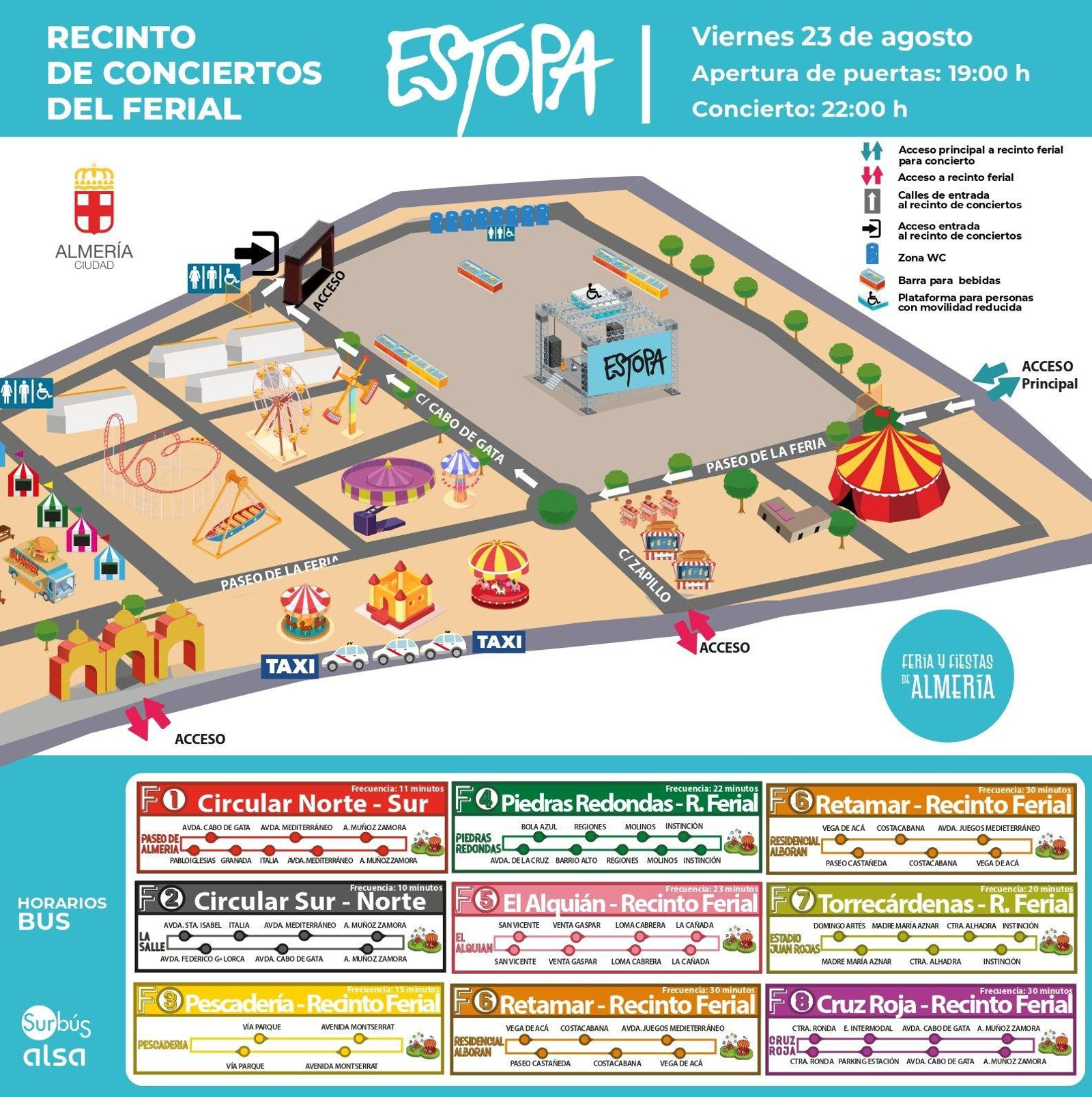 Mapa de acceso al concierto de Estopa en Almería.