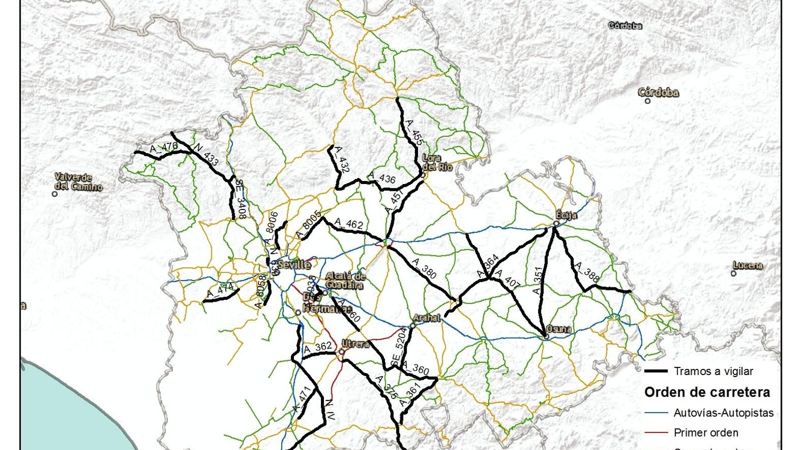 Tramos a vigilar en las carreteras de Sevilla