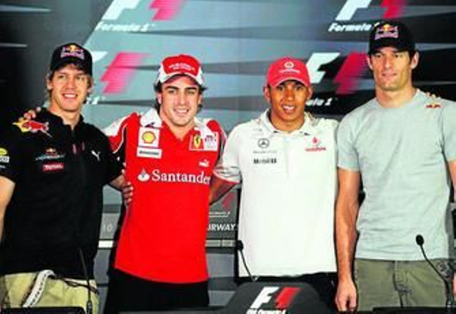 Sebastian Vettel, Fernando Alonso, Lewis Hamilton y Mark Webber.
