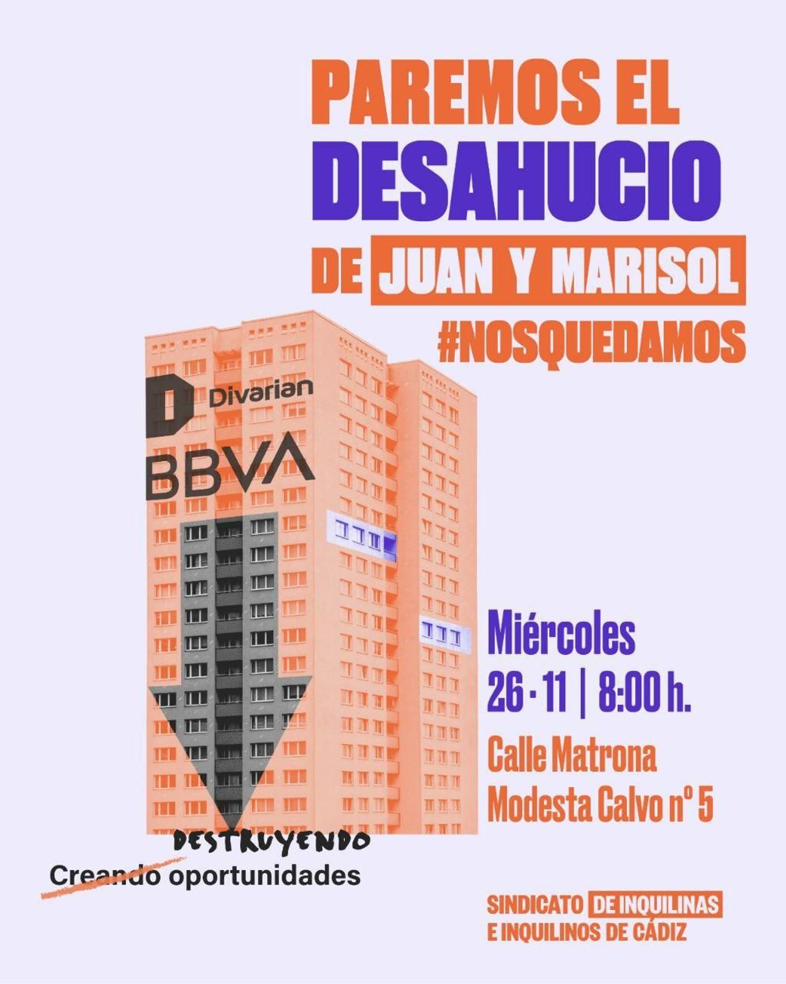 Cartel de la convocatoria del Sindicato de Inquilinas de Cádiz.