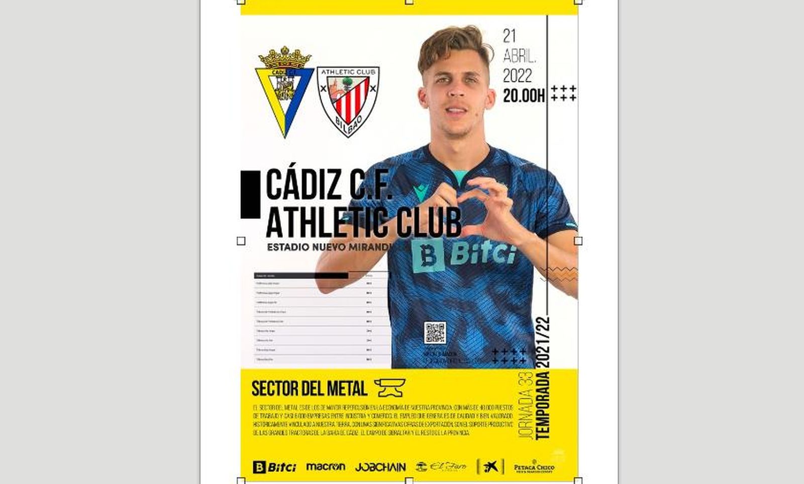 Imagen del cartel del duelo entre gaditanos y bilbaínos.