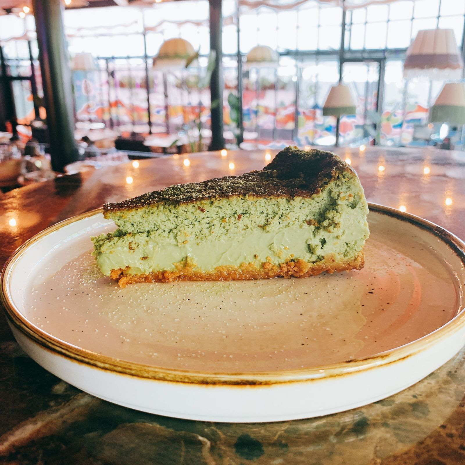 Tarta de queso con té matcha de Wakka, Madrid