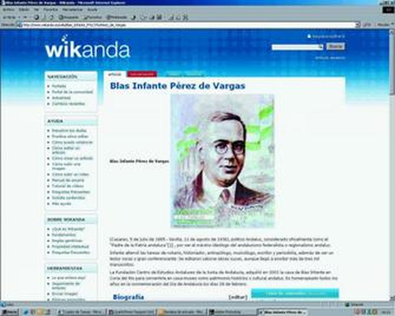 Wikanda. La página   de inicio del espacio multimedia dónde tiene cabida el saber popular andaluz.  Además de los escritos sobre Blas Infante y el Parlamento Andaluz que se recogen en la sección general de esta plataforma digital.