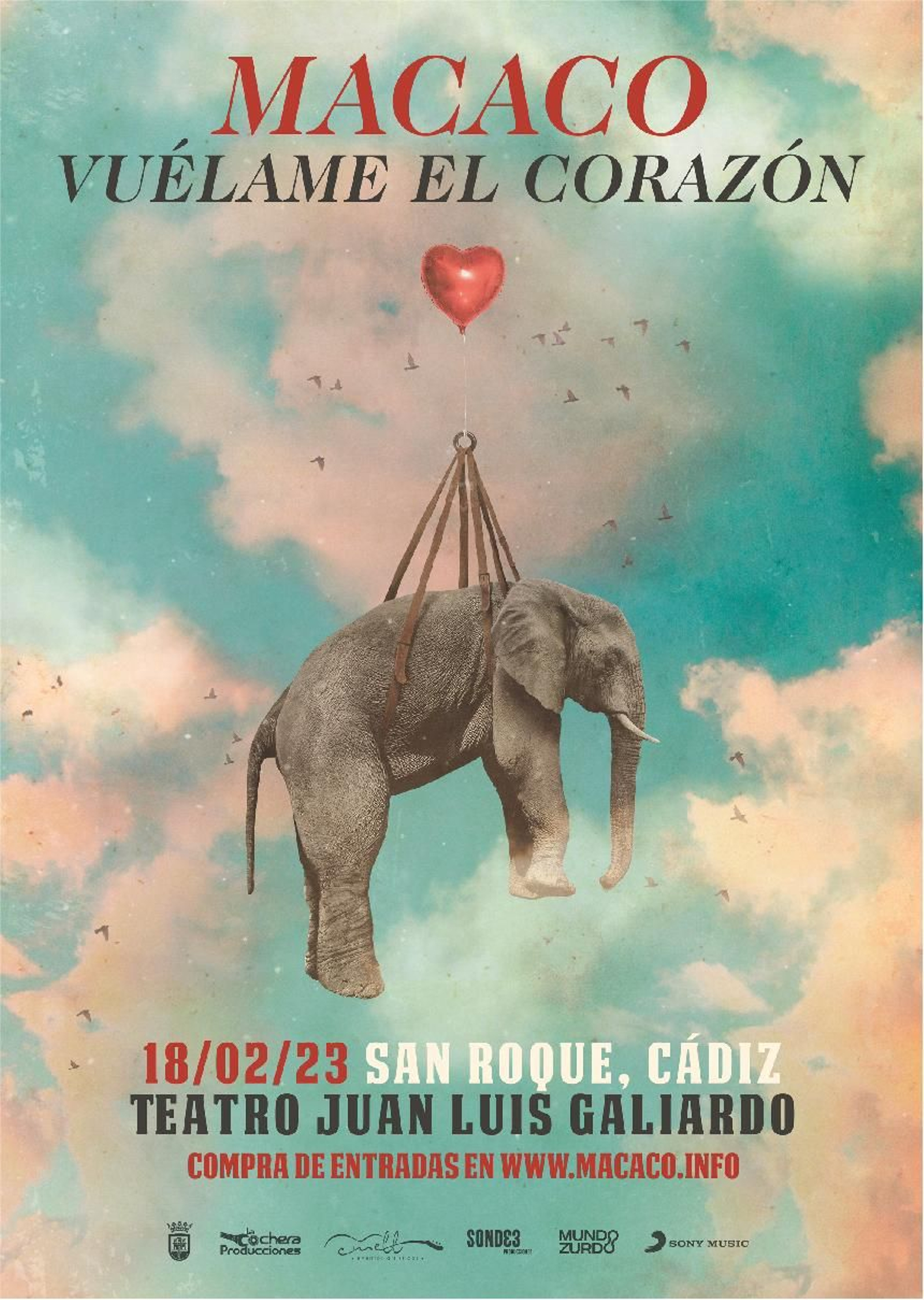 Cartel del concierto de Macaco en San Roque.