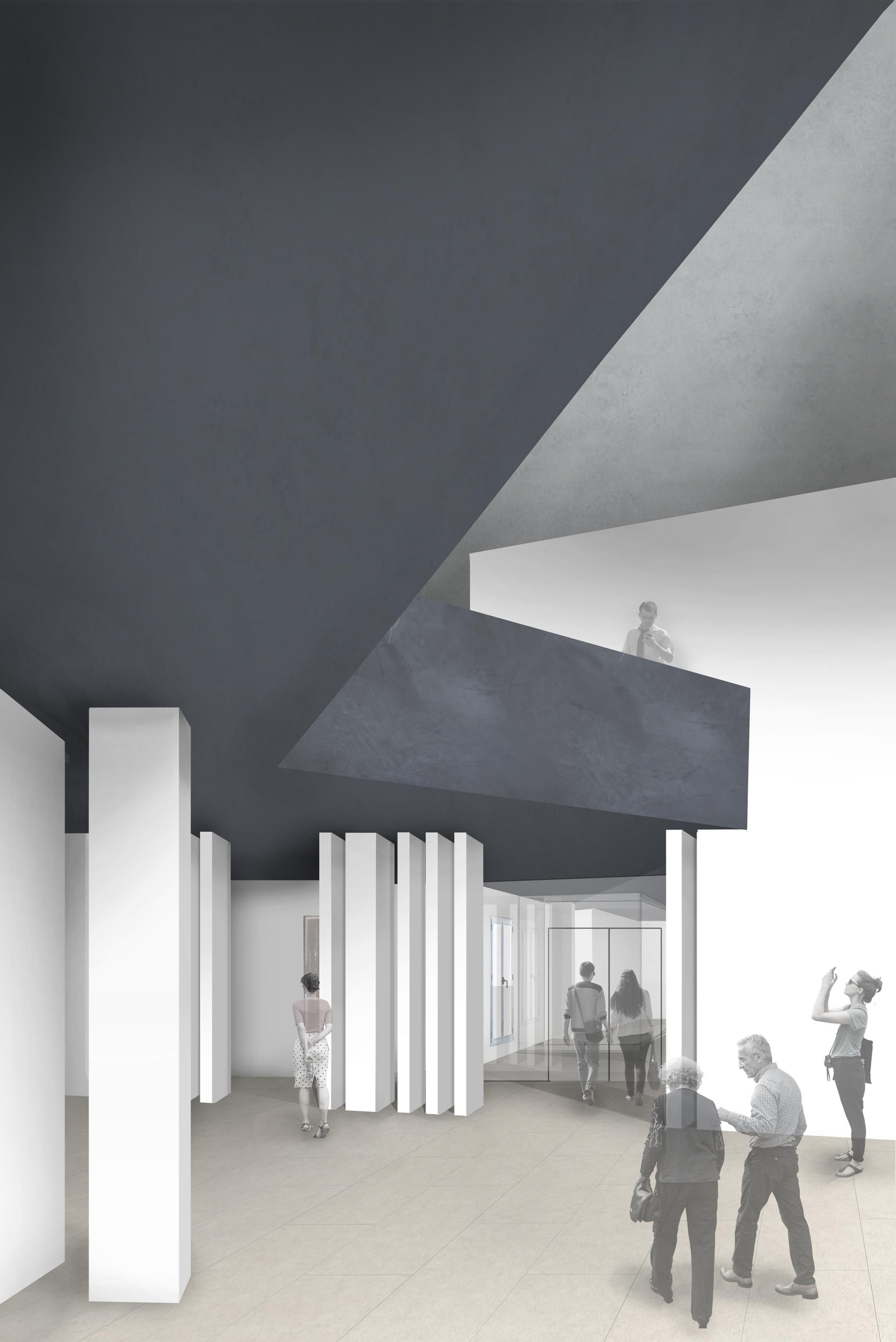 Otra imagen del diseño de Ordaz para esta escalera sobre pilares agrupados.