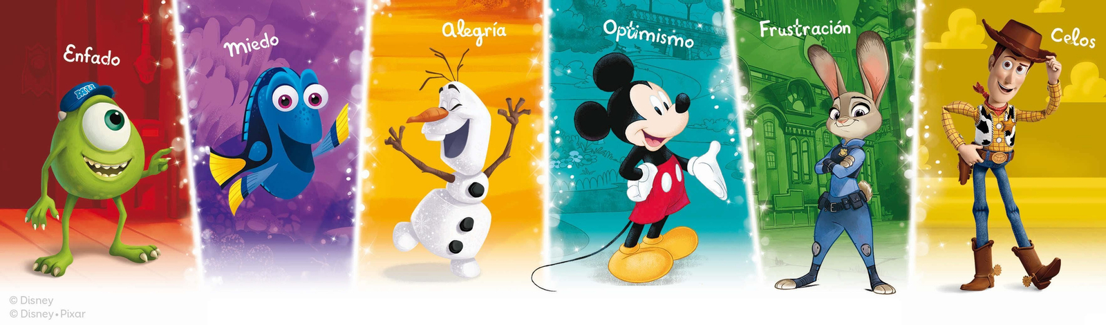 En la colección de Disney, publicada por SM, se trabajan las emociones propias y ajenas con el fin de que los niños aprendan a gestionarlas y agudizar su inteligencia emocional.