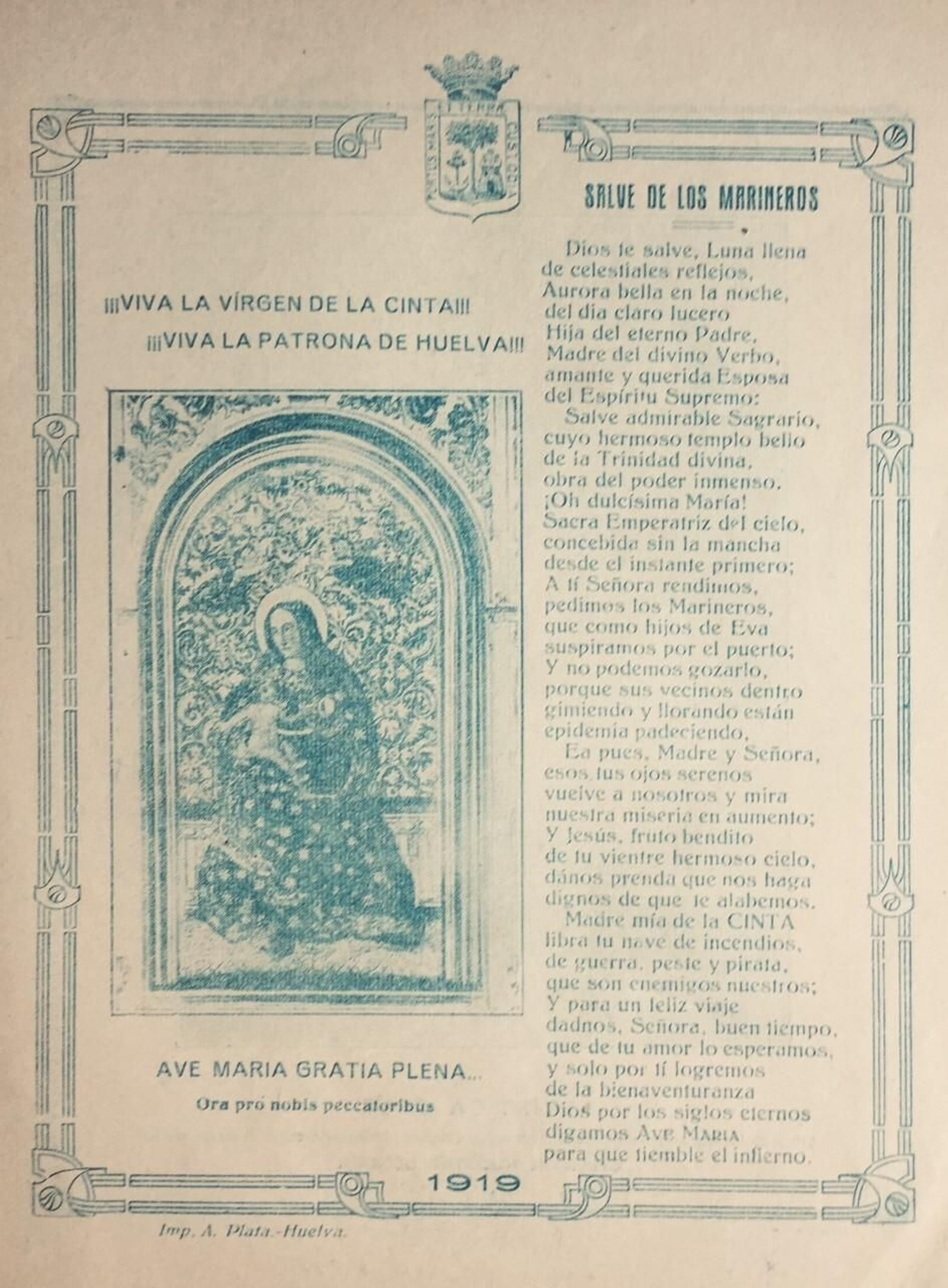 La Salve de los Marineros,impresa en 1919, en la que se implora ante las epidemias.