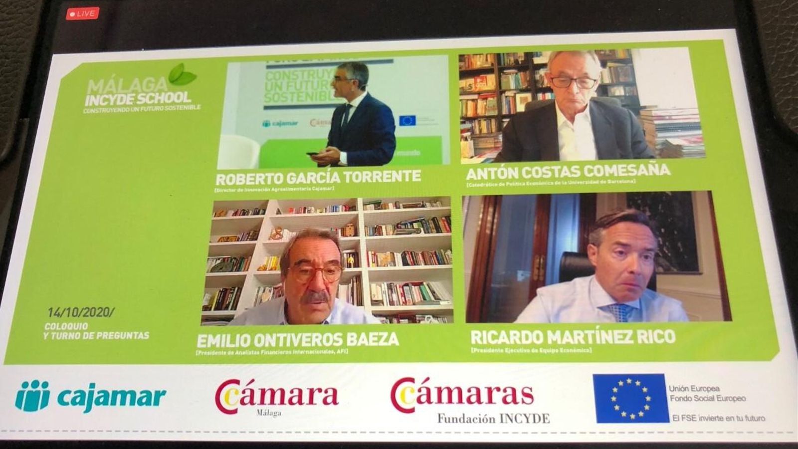 Un momento de la mesa redonda telemática con los tres economistas.