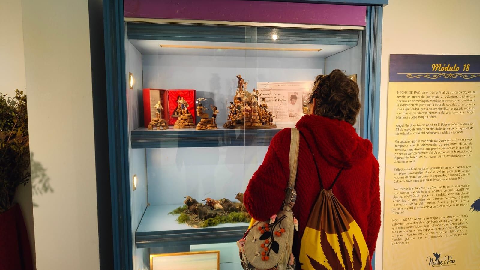 Una visitante contempla el interior de una de las vitrinas.