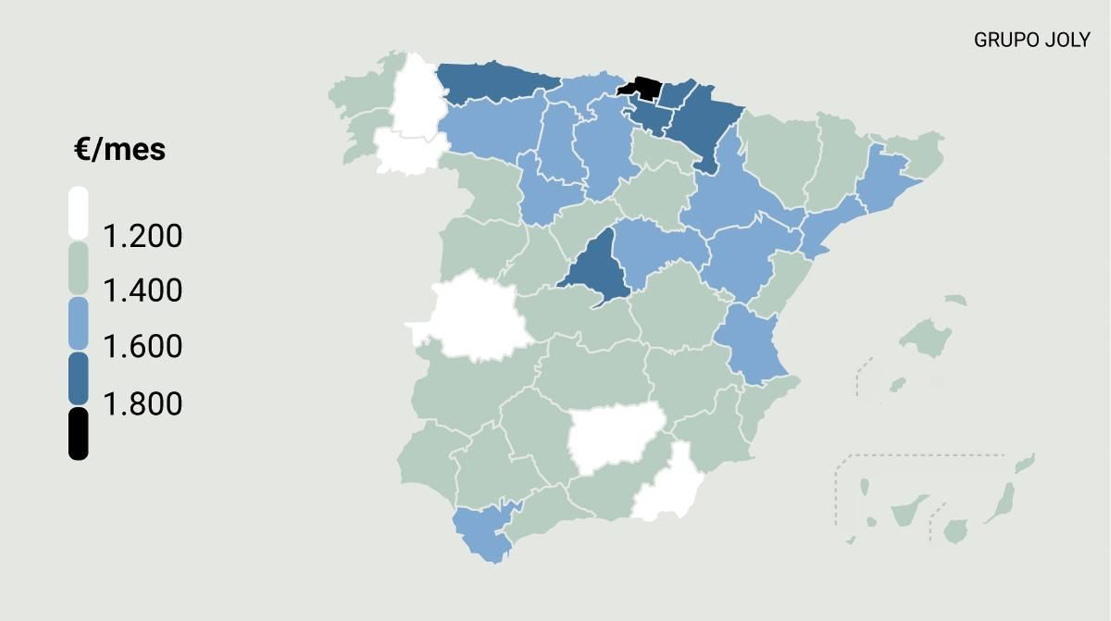 Pensión media de jubilación por provincias. Fuente: Ministerio de Inclusión, Seguridad Social y Migraciones.
