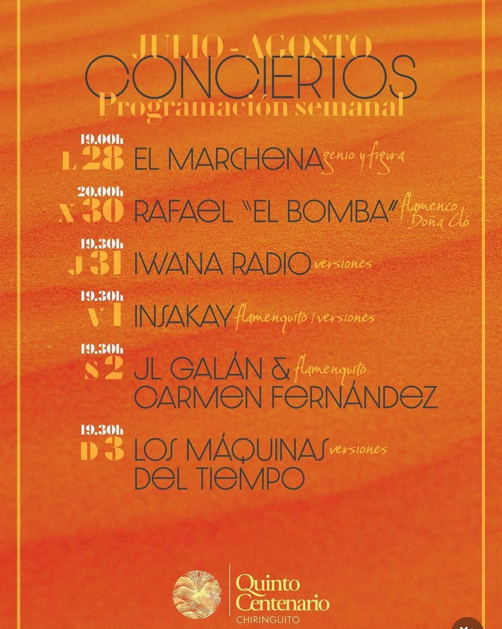 El Marchena, rafael 'El Bomba', Iwana Radio, Insakay, JL Galán & Carmen Fernández, Los Máquinas del Tiempo, en chiringuito Quinto Centenario. Sanlúcar..jpeg