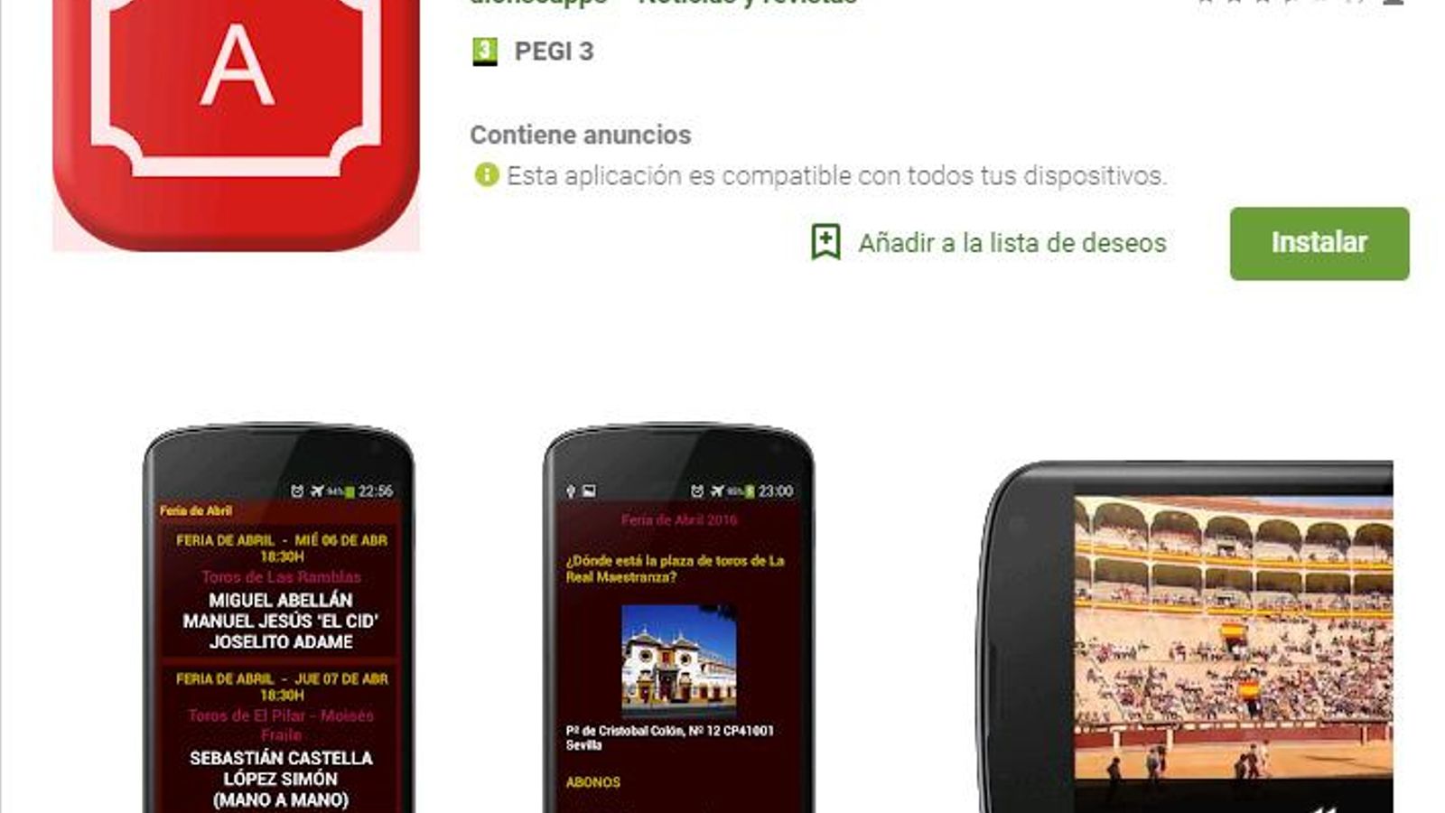 Imagen de la aplicación taurina Feria de Abril.