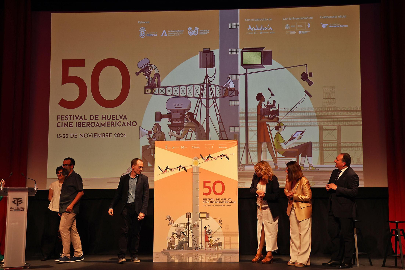Imágenes de la presentación del cartel anunciador de la 50 edición del Festival de Cine Iberoamericano de Huelva