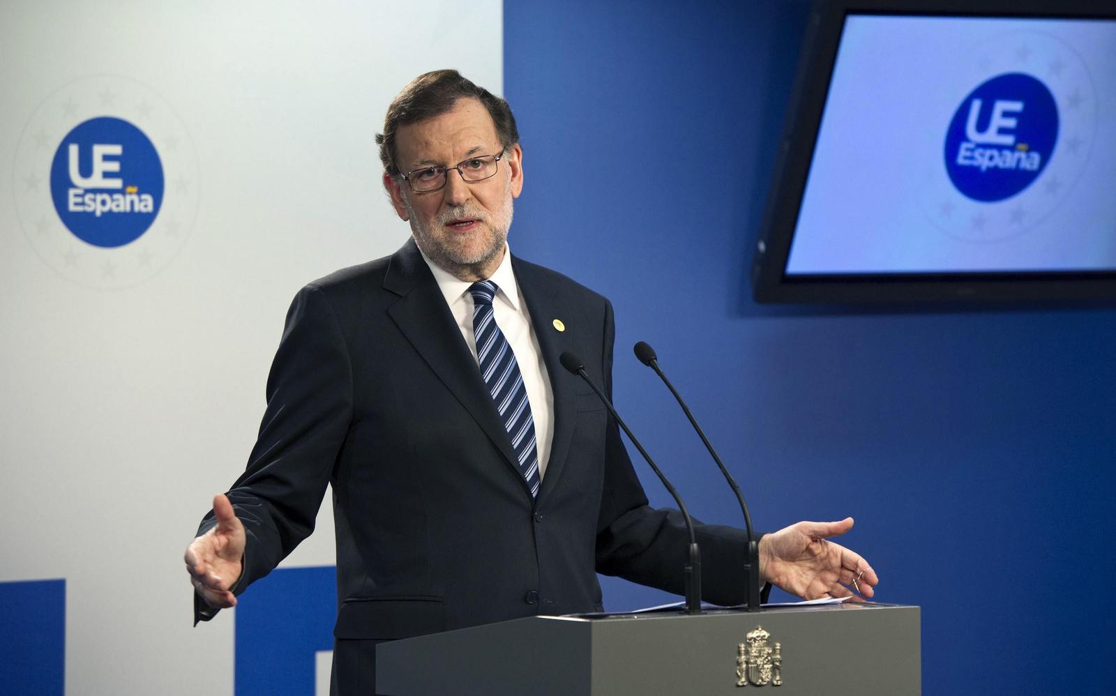 Mariano Rajoy, ayer, durante la rueda de prensa ofrecida en Bruselas.