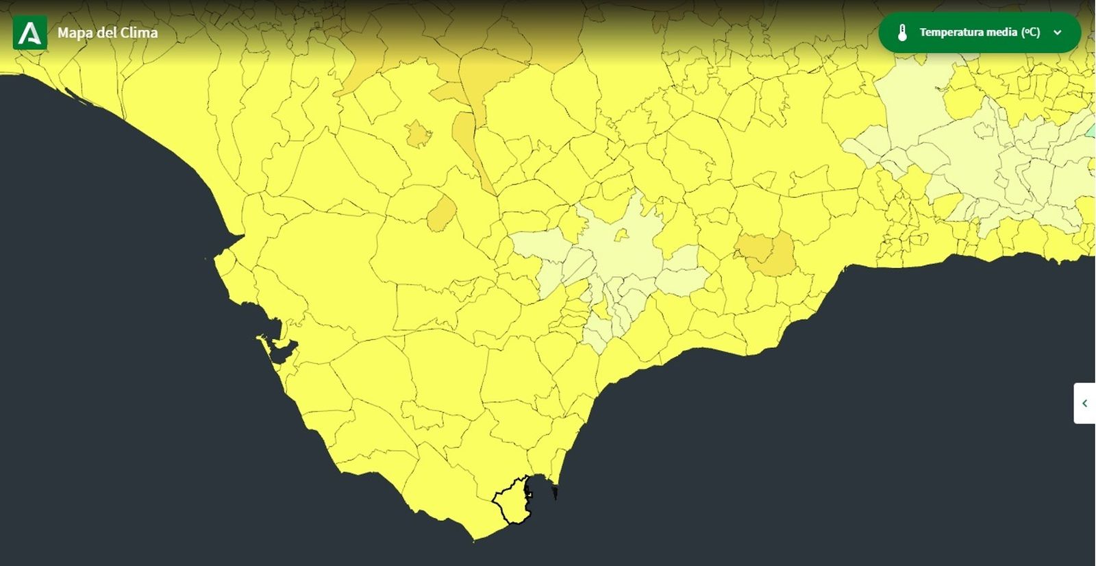 El Mapa Clima con la temperatura media en Andalucía en el año 2100.