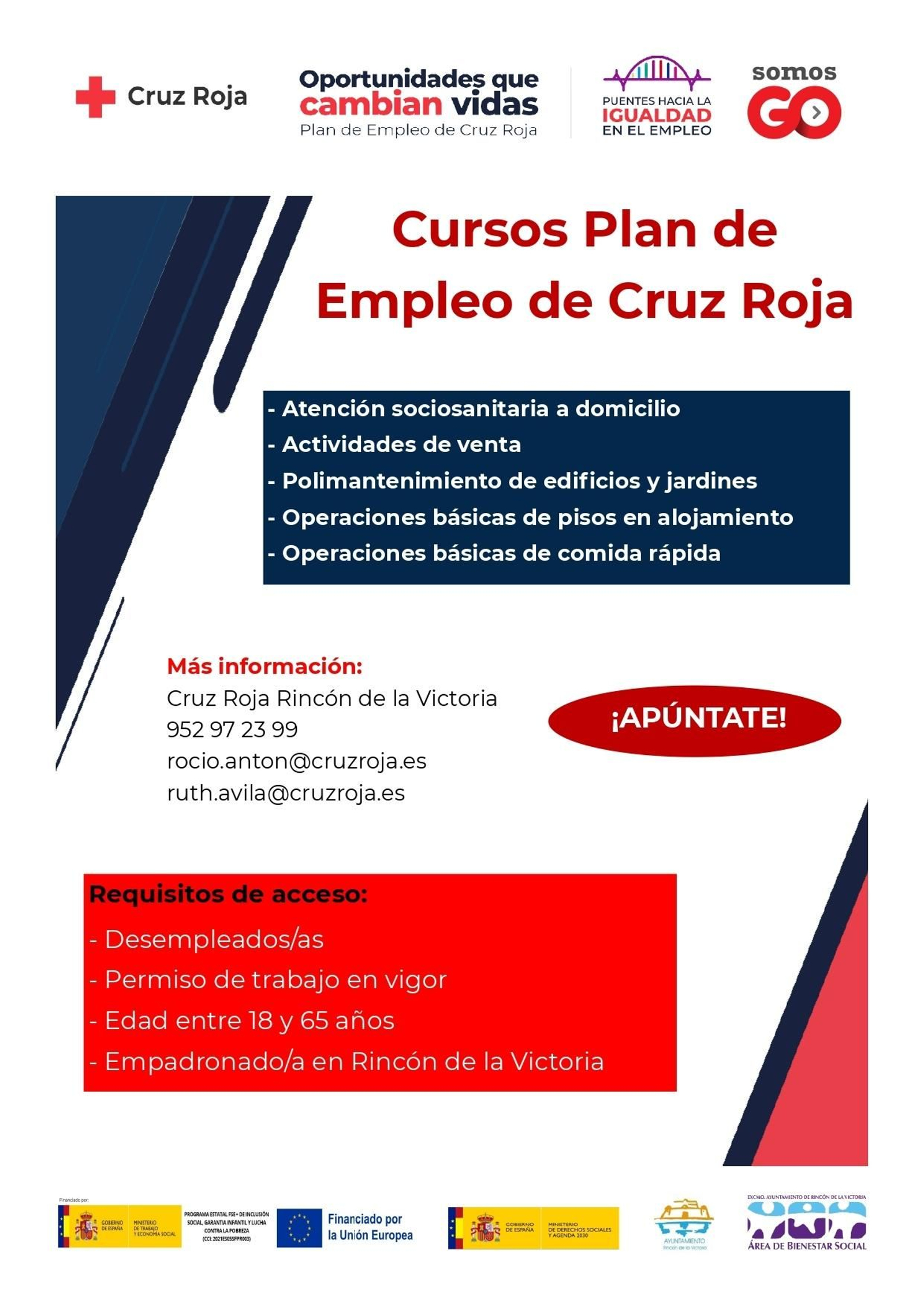 Cartel de los cursos del Plan de Empleo de Cruz Roja