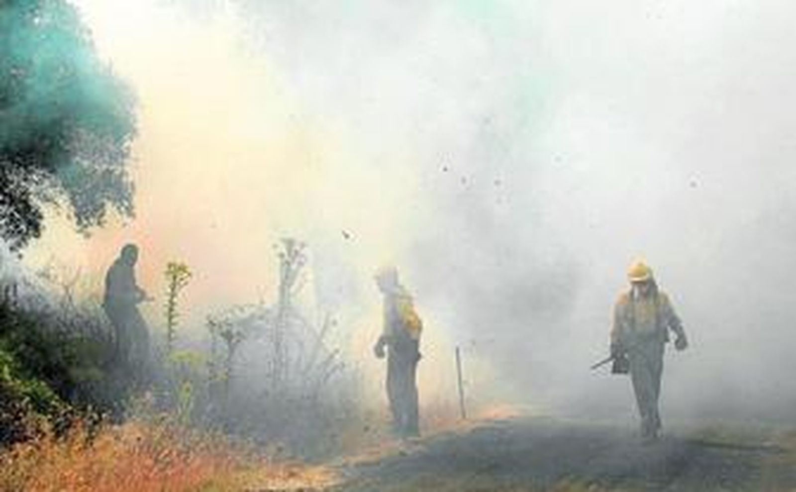 Miembros del Infoca en las tareas de extinción del incendio, el 27 de julio de 2004.