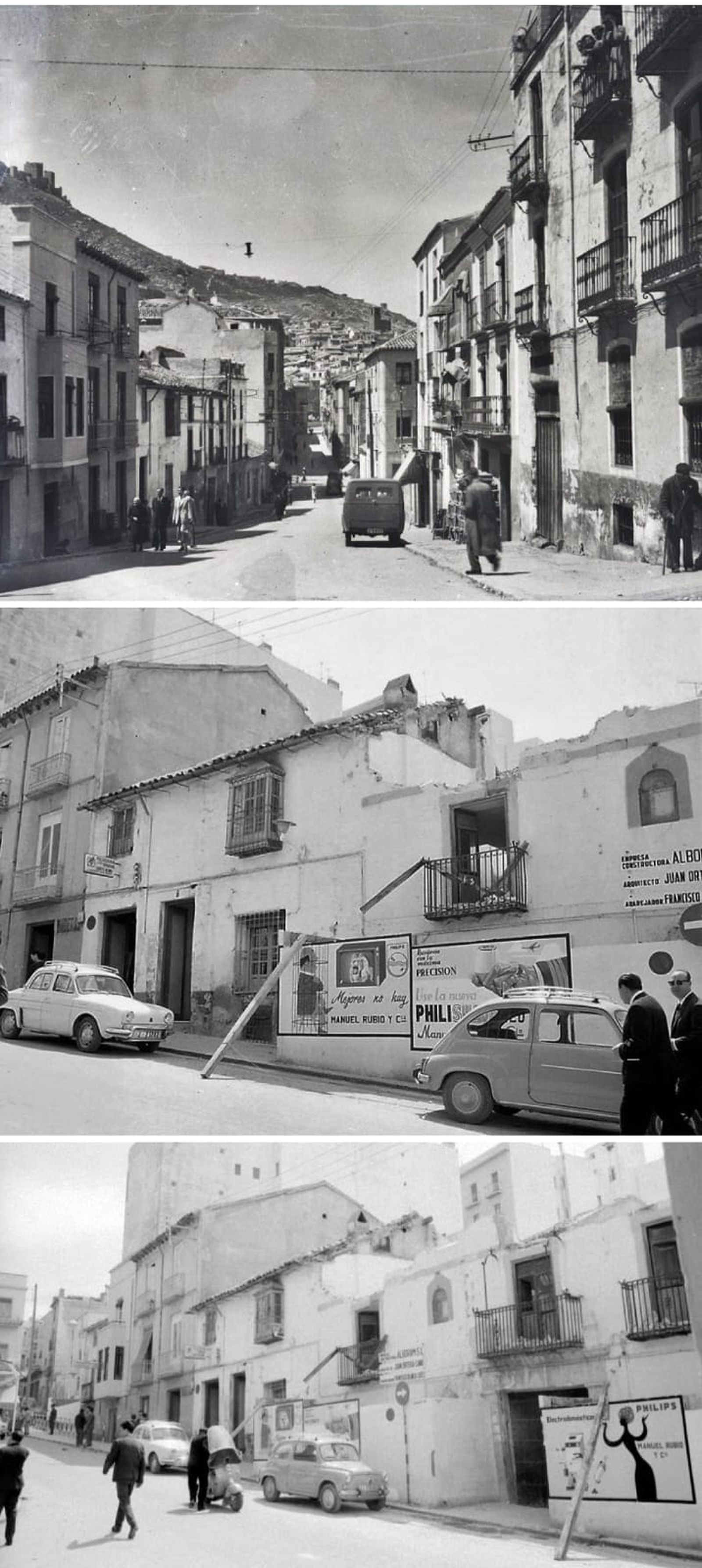Derribo de la Posada del Santo Rostro (calle del Rastro), donde aún puede apreciarse la hornacina. Año 1960.