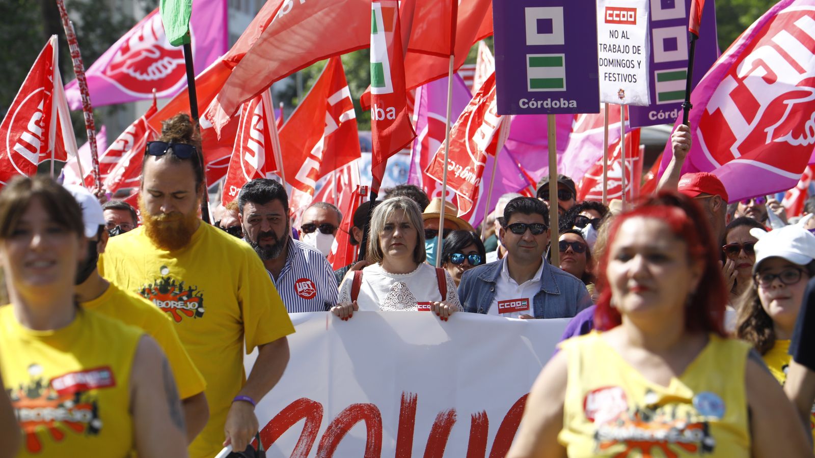Representantes de los sindicatos en la marcha.