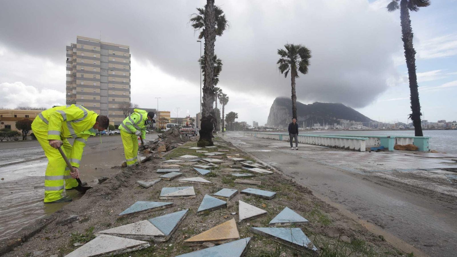 Limpieza en el Paseo de Poniente, en La Línea.