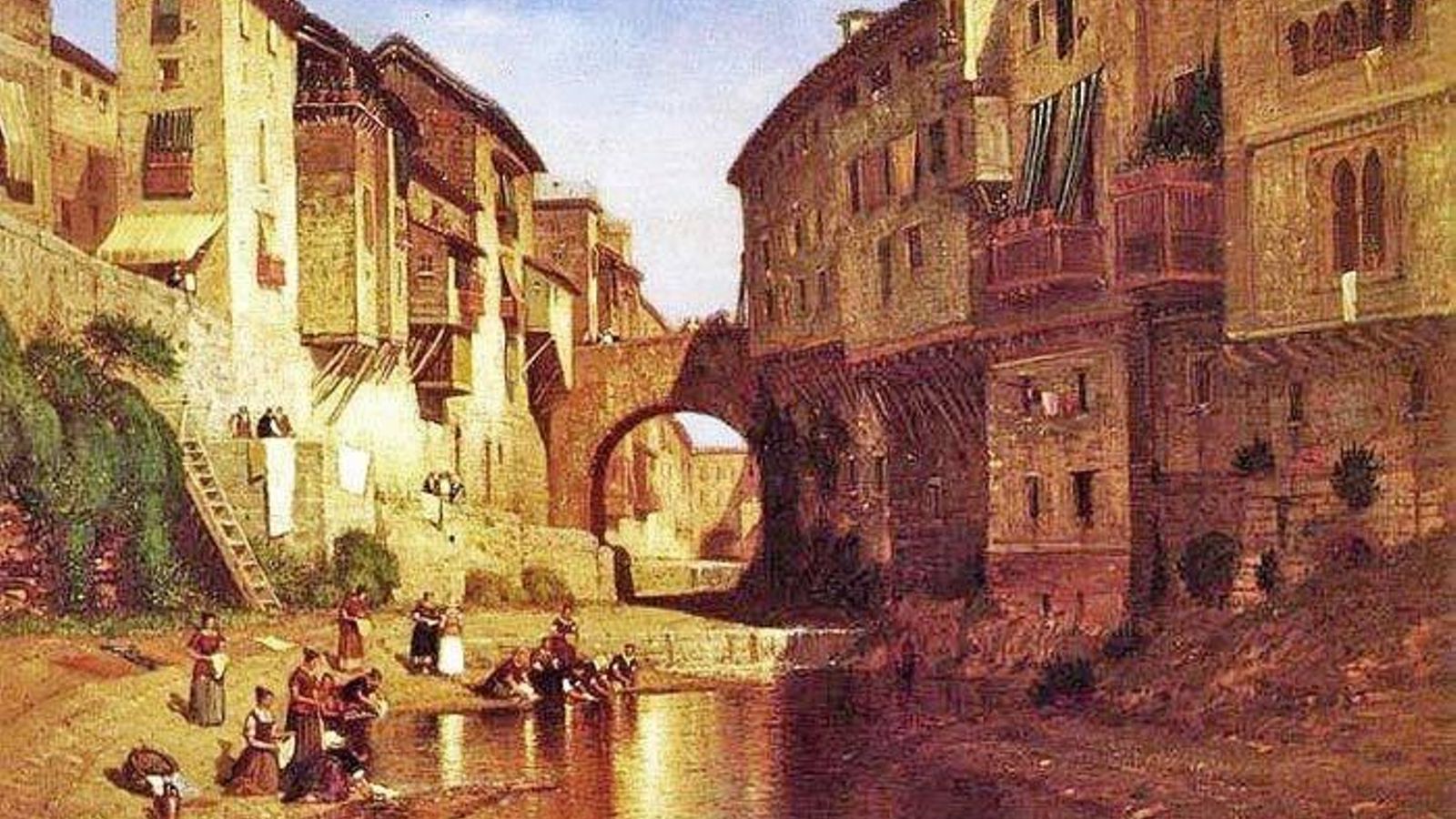 Lavanderas en el río Darro por debajo del antiguo puente del Carbón