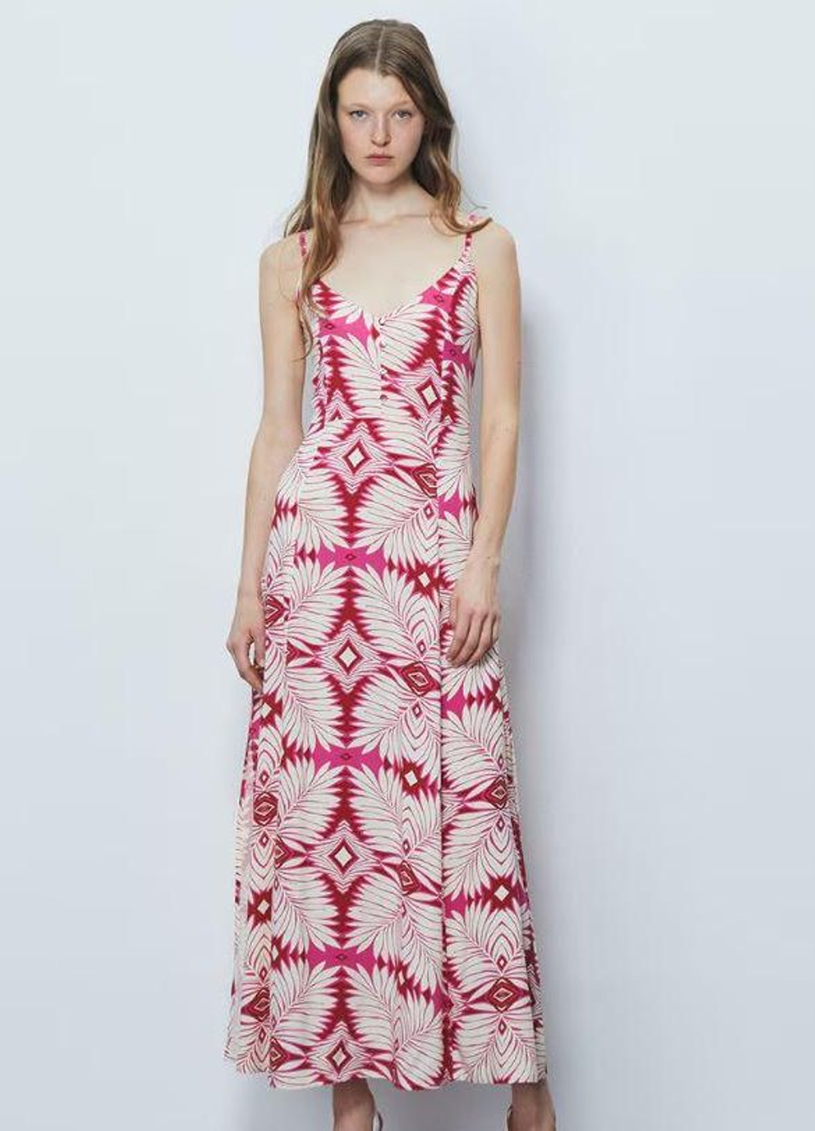 Vestido tirantes rosa y rojo