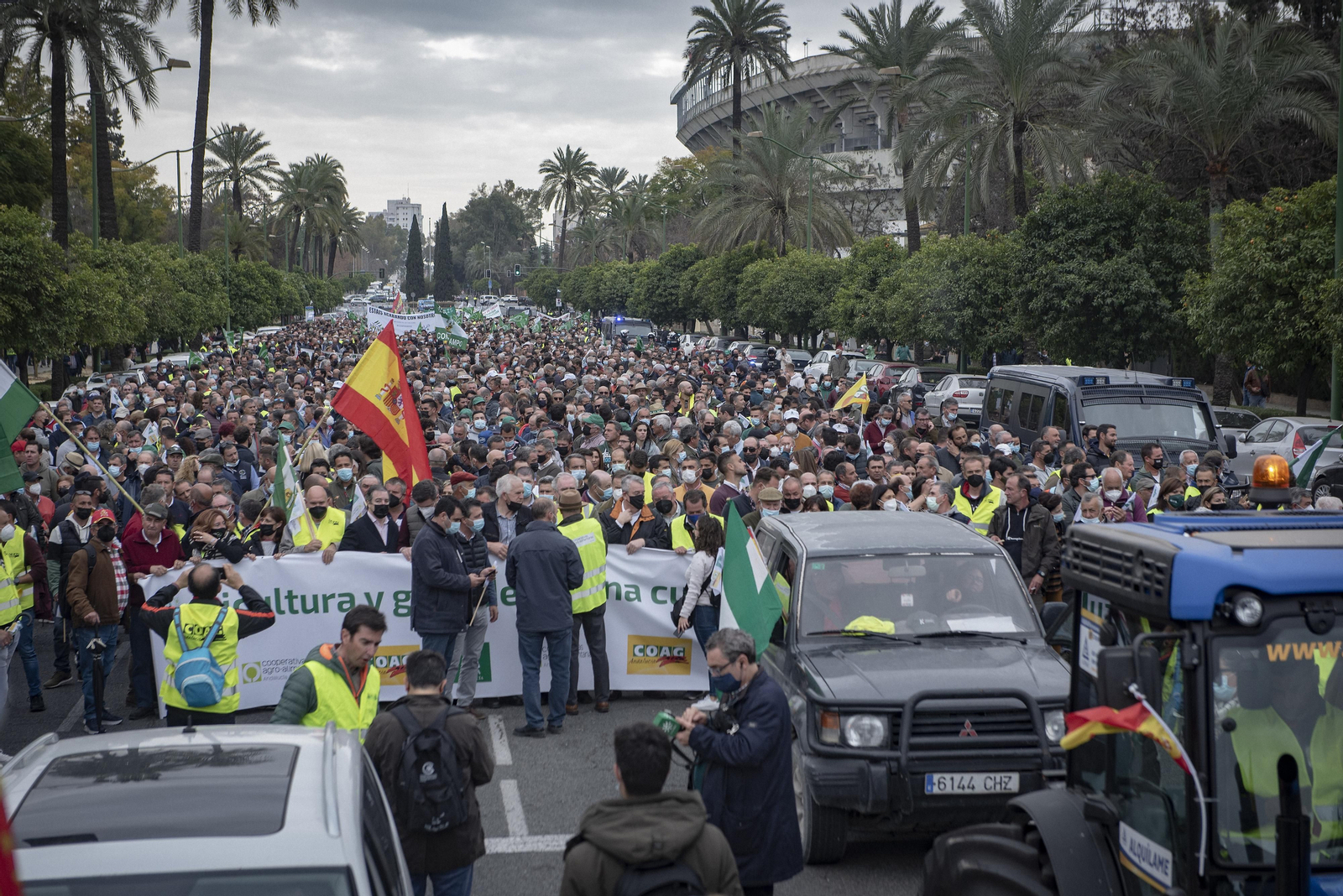 Las imágenes de la manifestación de agricultores de toda Andalucía en Sevilla