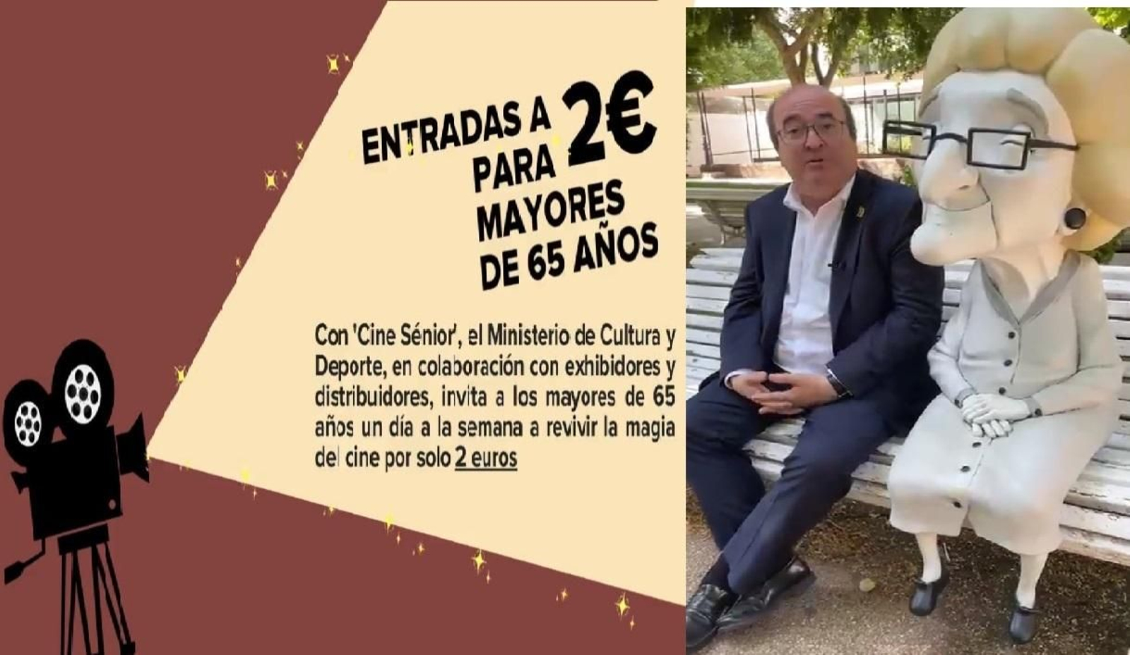El ministro de Cultura junto a 'Dominga' en el vídeo en el que invita a los mayores a ir al cine.