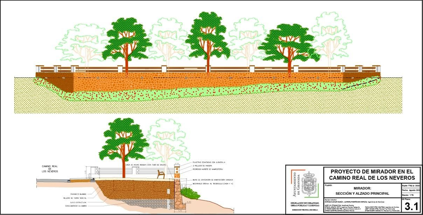 Plano del mirador, que contará con árboles y bancos.