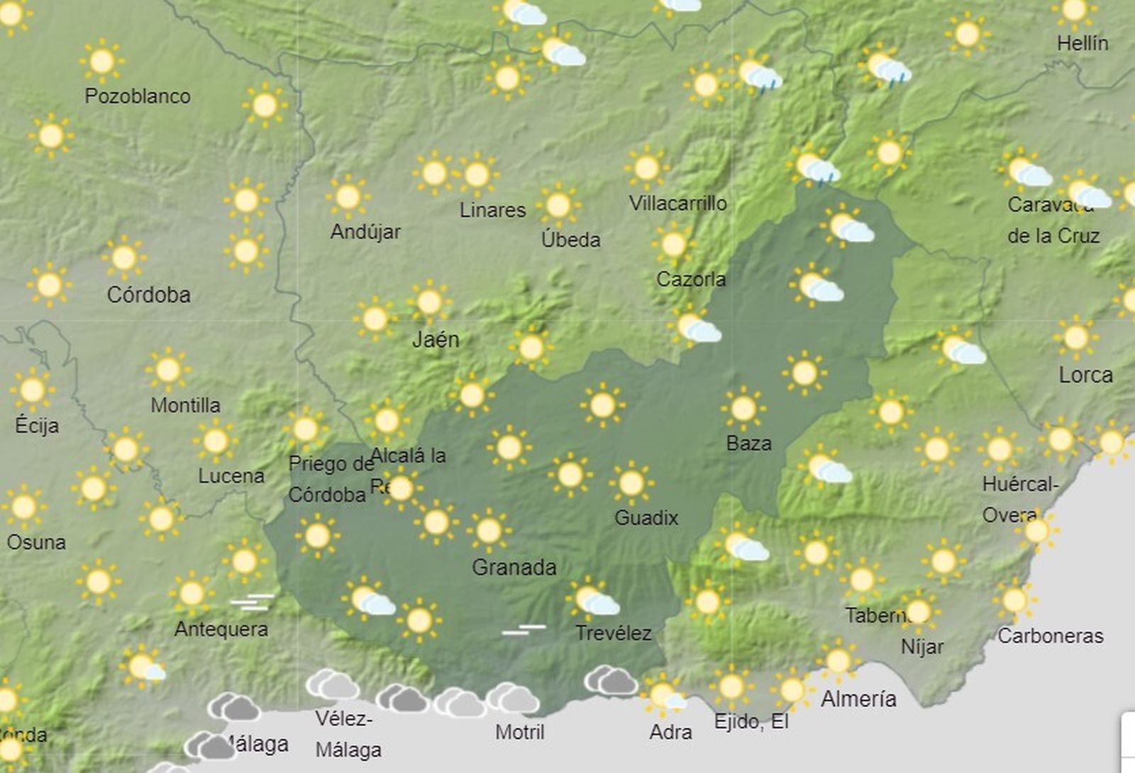 Tiempo en Granada | Temperaturas con pocos cambios y no se descartan tormentas ocasionales