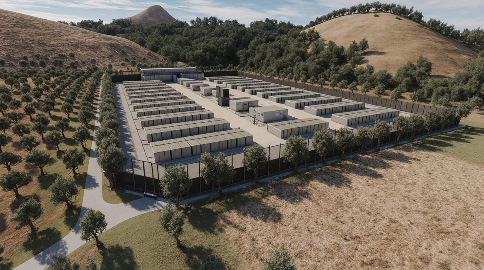 Recreación infográfica de la planta de almacenamiento de energía de Rolwind Renovables en Tarifa.