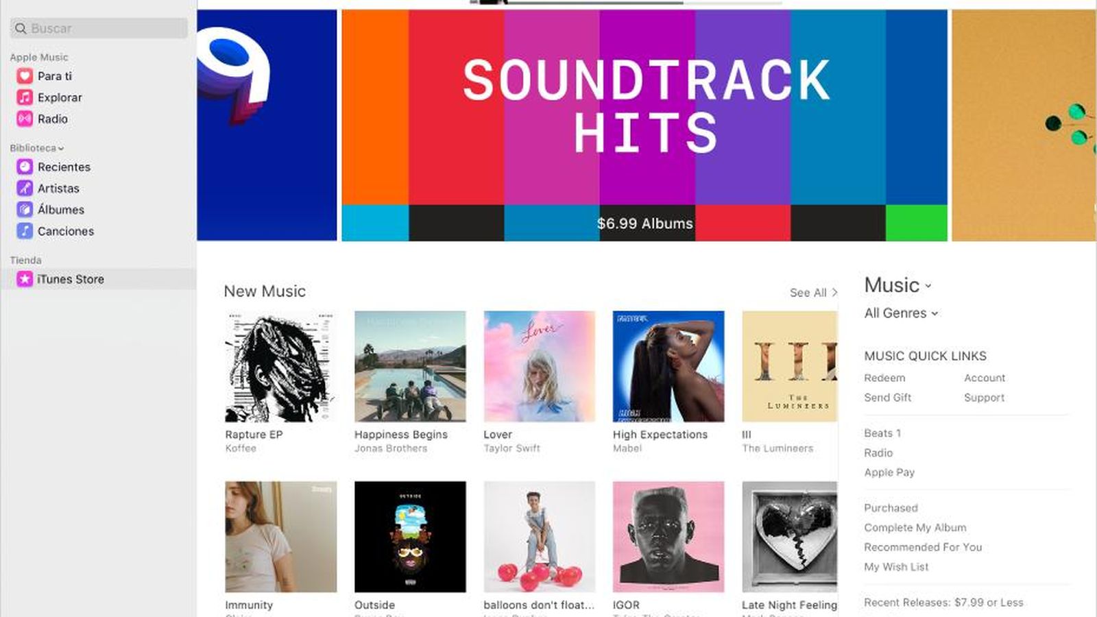 Escritorio de Itunes Store.