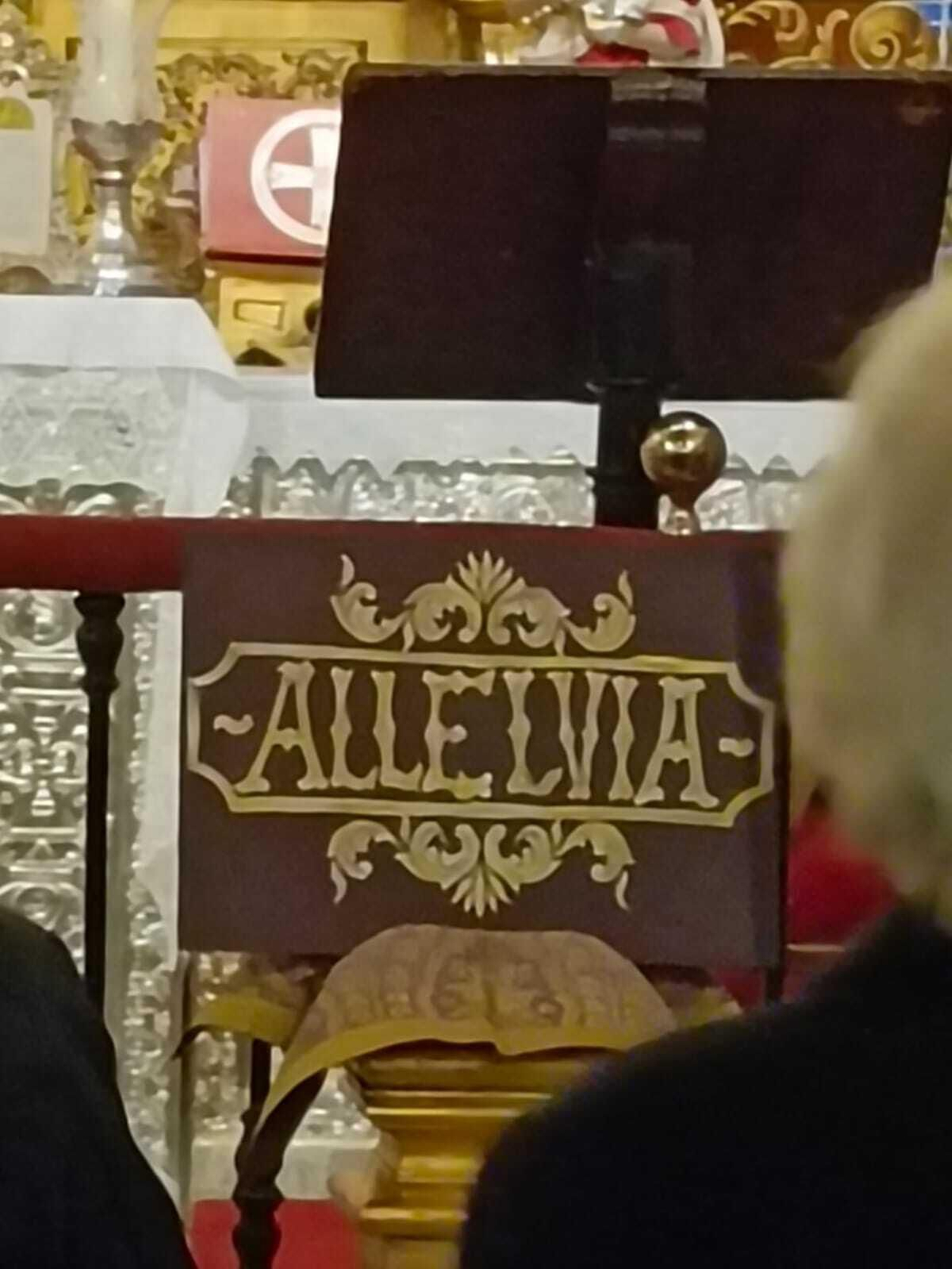 La tabla con el letrero del 'Alleluia'.