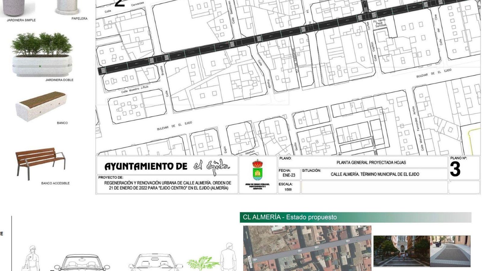Plano de las actuaciones que van a tener lugar en la calle Almería.