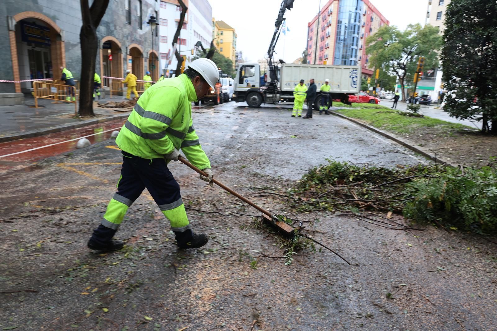 Fotografías de los destrozos de la borrasca Kristin en Huelva este miércoles.