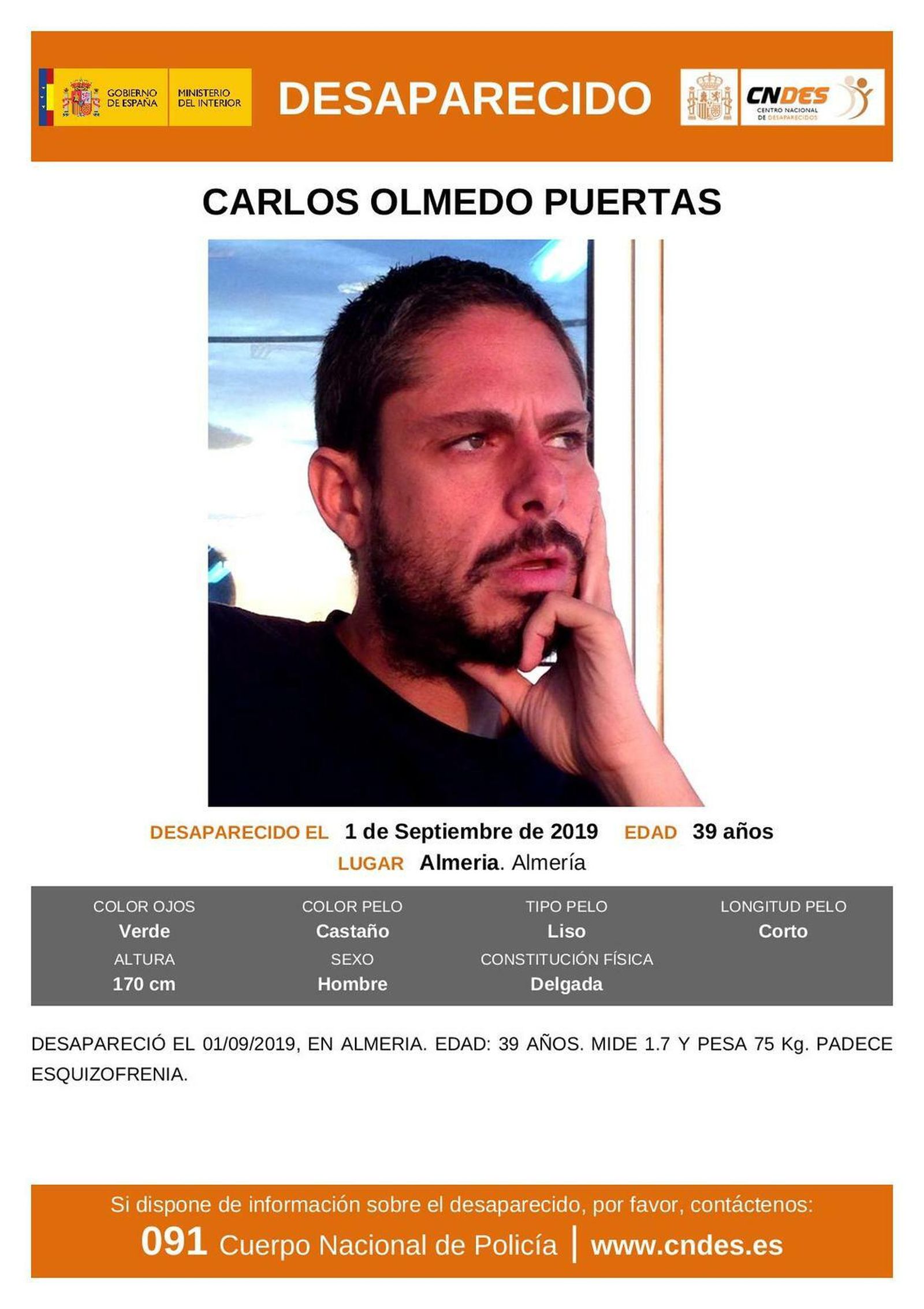 Buscan a un hombre desaparecido en Almería el pasado 1 de septiembre