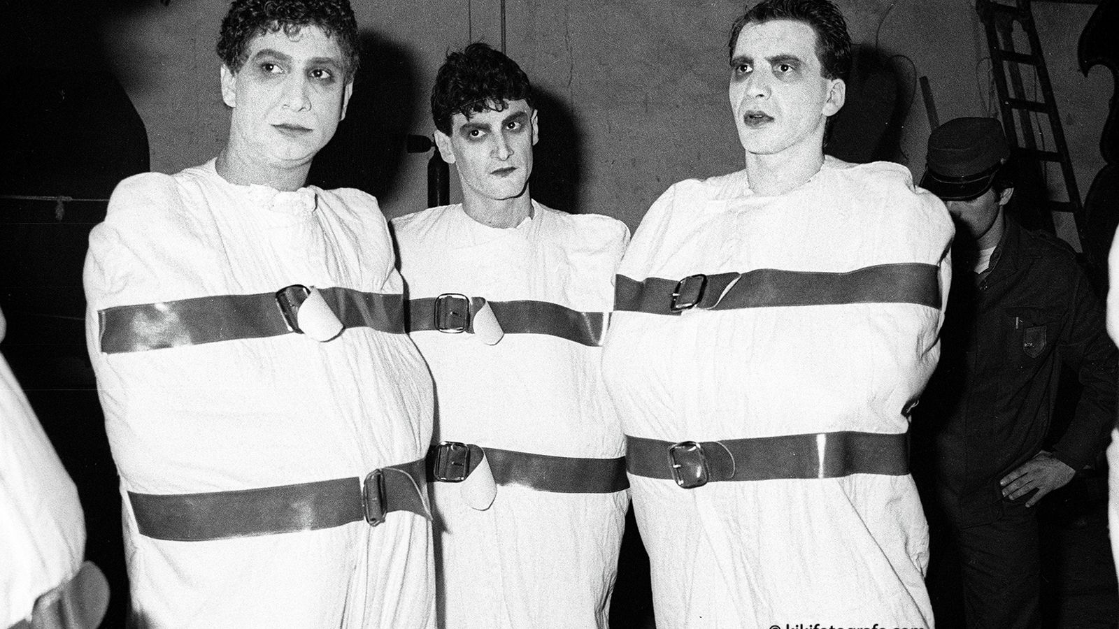 Manolo 'El Gitano', 'El Pati' y Ángel Subiela en la comparsa 'De locura' (1986).