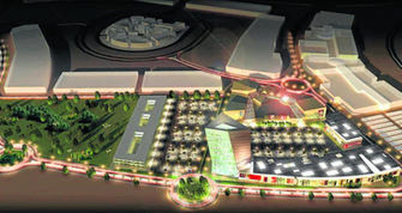 Recreación virtual del 'factory outlet Jerez 21', en la falda Sur de Luz Shopping y el centro comercial Área Sur.