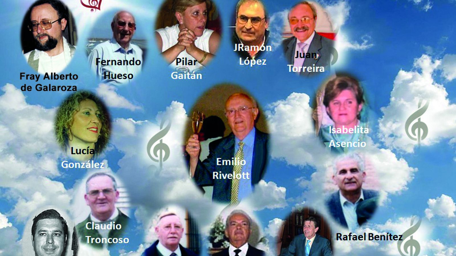 Cartel con los coralistas fallecidos.