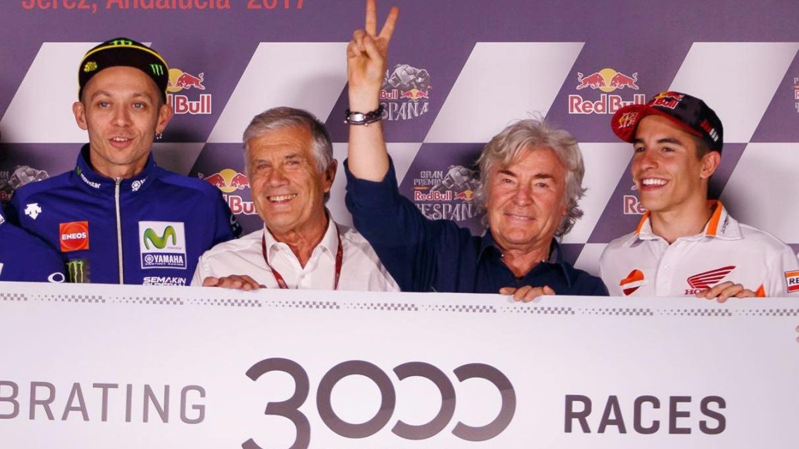 Rossi, Agostini, Nieto y Márquez celebraron en Jerez los 3.000 carreras del Mundial.