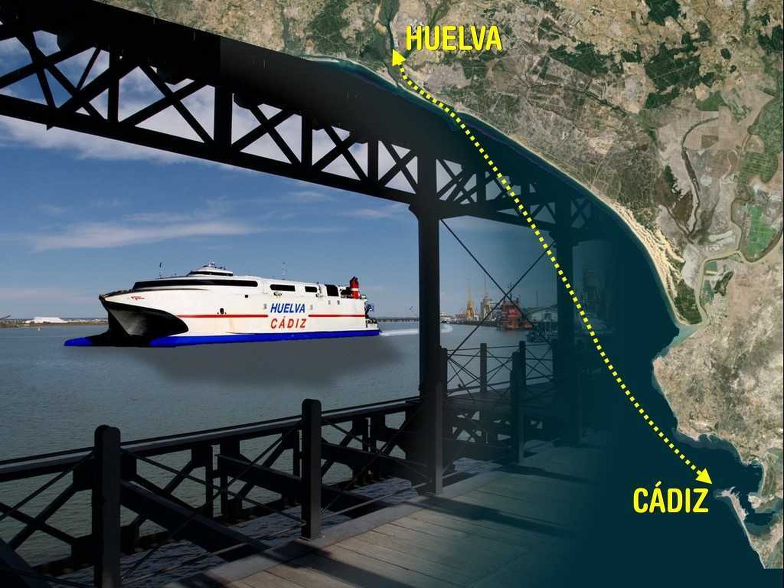 Trayecto que recorrería la embarcación entre Huelva y Cádiz.