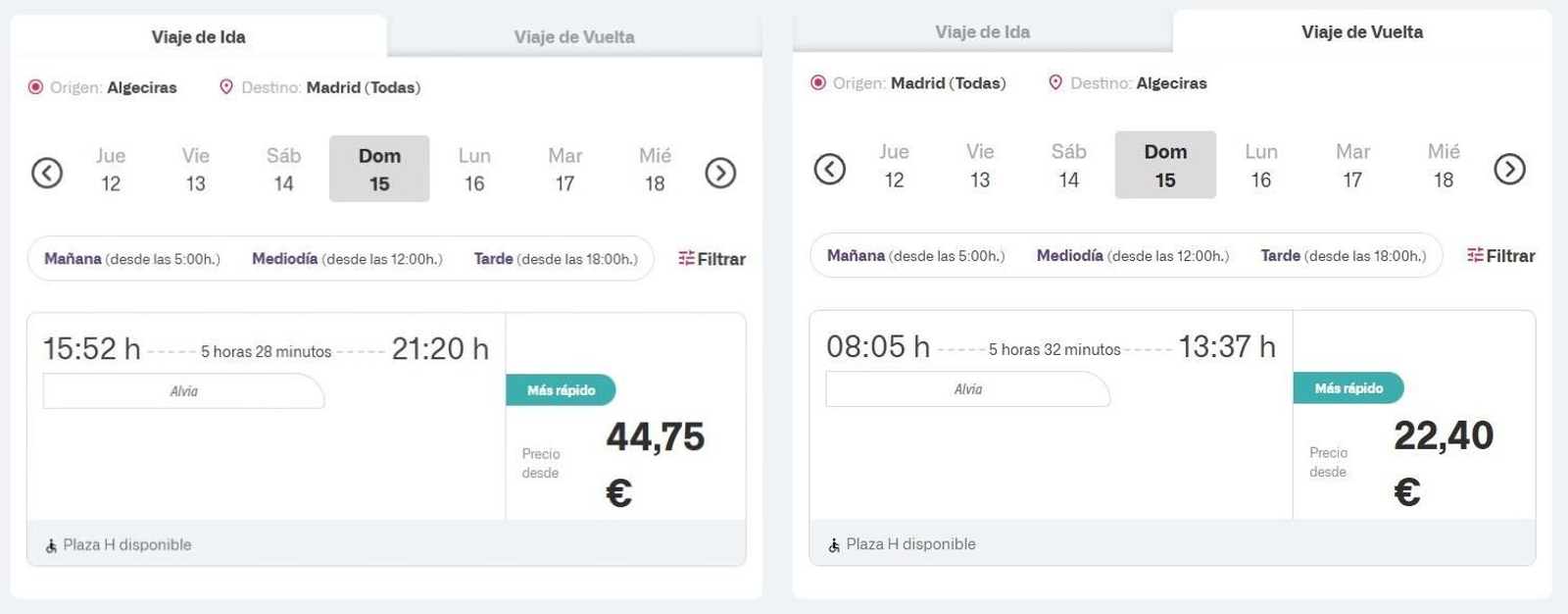 Precios para el 'viaje inaugural' del 15 de diciembre entre Algeciras y Madrid.