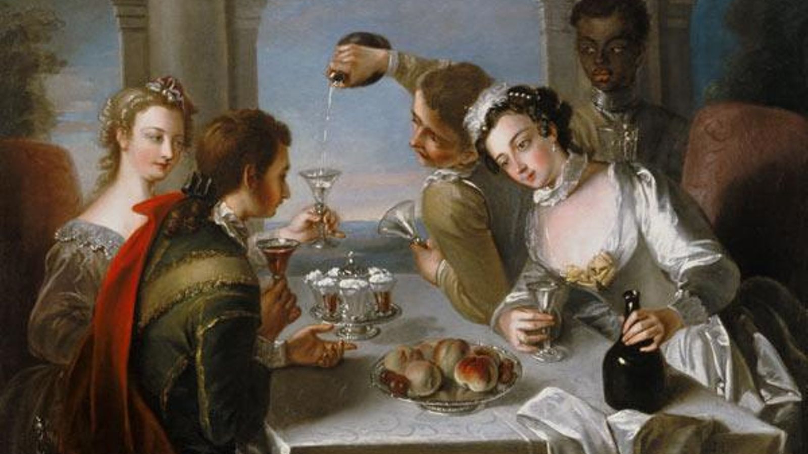 El Syllabub en el cuadro Sense of taste, de Phlip Mercier, siglo XVIII.