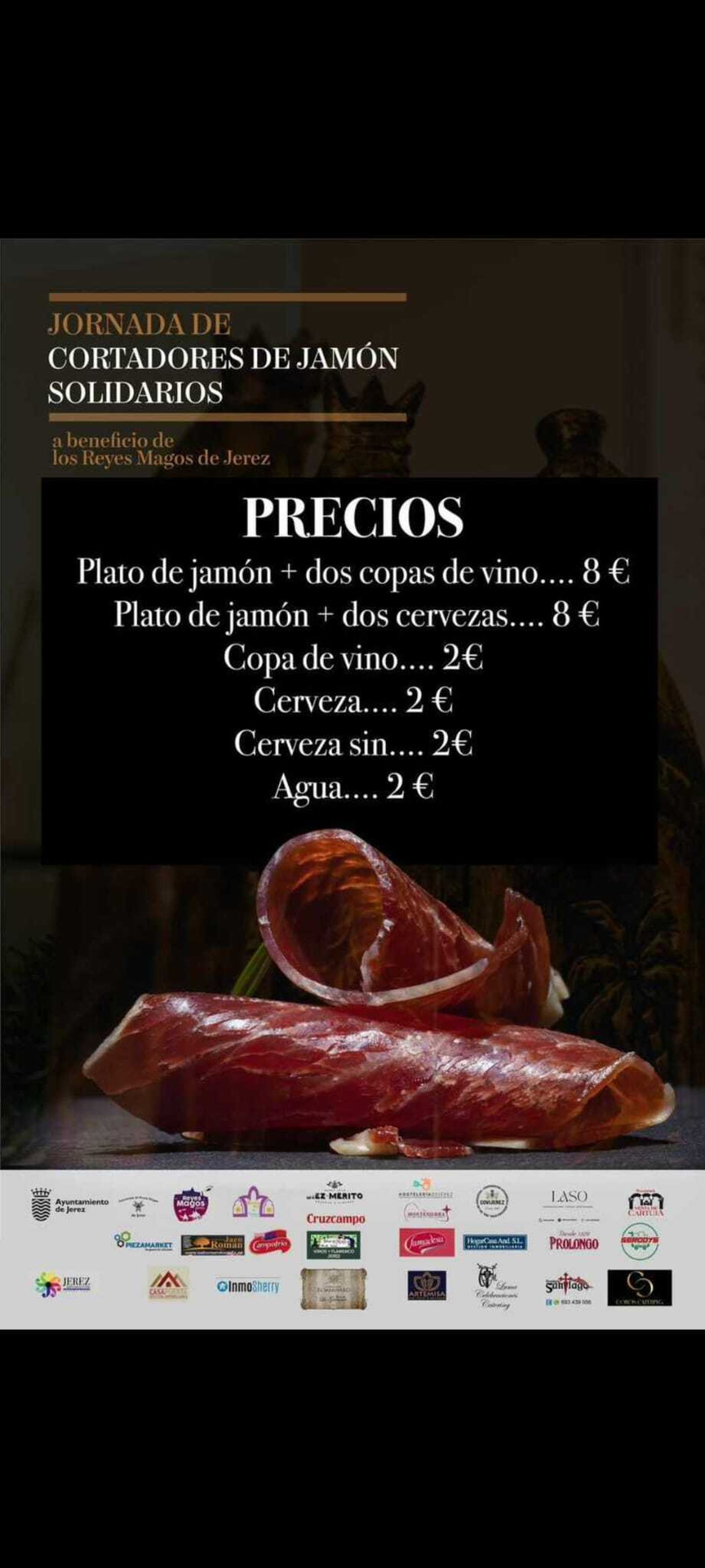 Carta de precios de la jornada solidaria con los cortadores de jamón en Jerez.