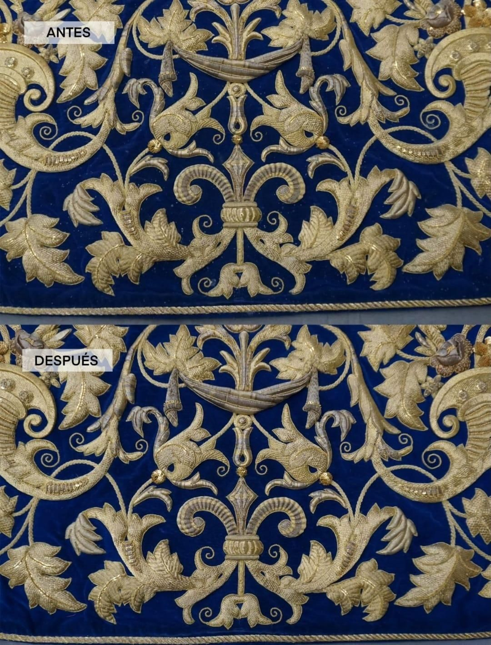 Antes y después de la saya durante la restauración